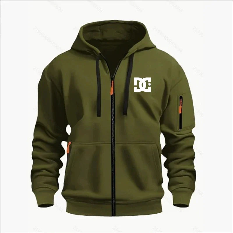 Spring and Autumn Men's Casual Sports Hoodie, Fashionable Arm Pocket Drawstring Hoodie Men's Loose Long-sleeved Shirt Pullover