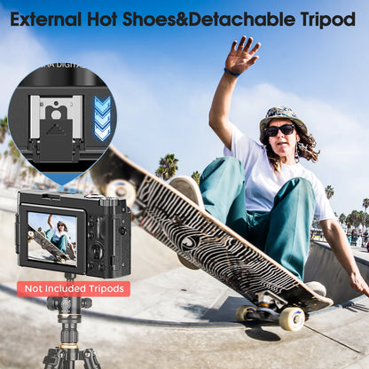 4K Digital Camera - 48MP Compact Flip Screen Camera With Autofocus & Pause Recording