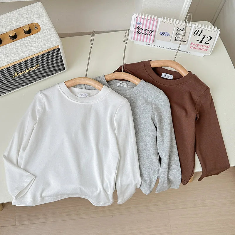 9 Colors Children's T-shirt Cotton Long Sleeve Solid Color Base Coat Leisure Wear Boys Girls Tops Kids Clothes