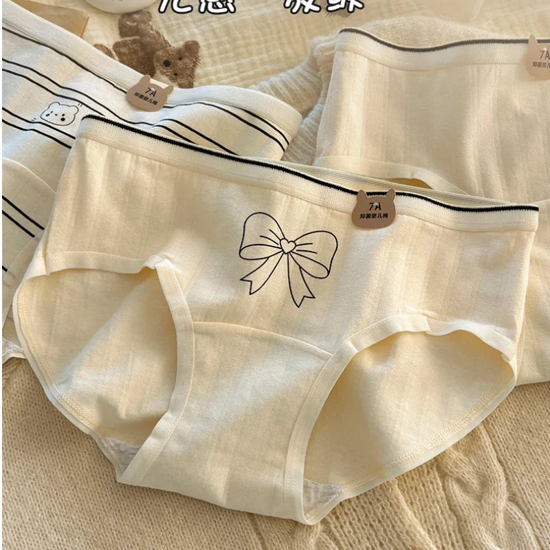 Women Underwear Pure Cotton Antibacterial Properties Underpants Cute Cartoon Waist Extended Crotch Women's Girl Triangle Pants