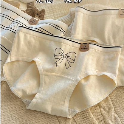 Women Underwear Pure Cotton Antibacterial Properties Underpants Cute Cartoon Waist Extended Crotch Women's Girl Triangle Pants