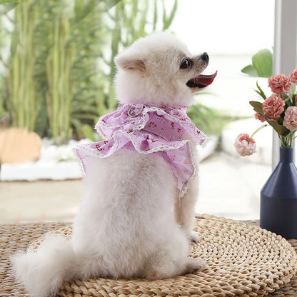 Lace Floral Dog Cat Harness Leash Set For Small Dogs Dress Cute Adjustable Pet Harness Vest Breathable Mesh Running Walking Lead