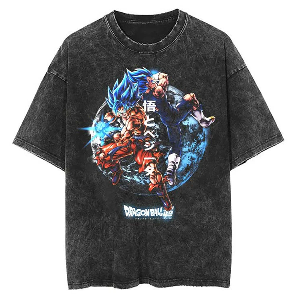 T-shirt Men's Street Clothing Dragon Ball Cartoon Pattern Vintage T-shirt Neutral Casual White Cotton Women T-shirt Top