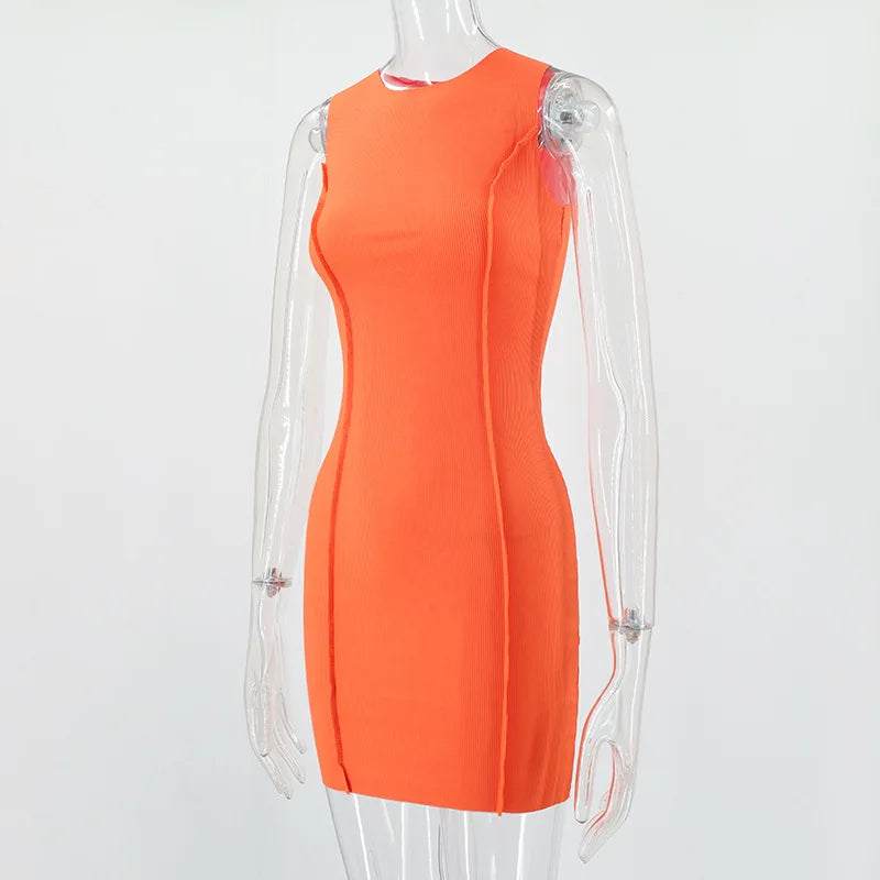 Women's Bodycon Mini Dress – Sleeveless O-Neck Patchwork Sheath Dress