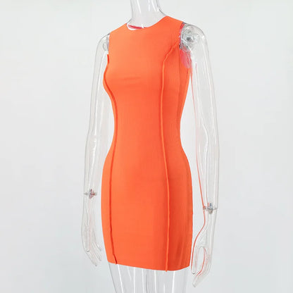 Women's Bodycon Mini Dress – Sleeveless O-Neck Patchwork Sheath Dress