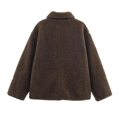 Women Warm Jacket - Casual Streetwear Single Breasted Lapel Collar Coat With Button Decoration