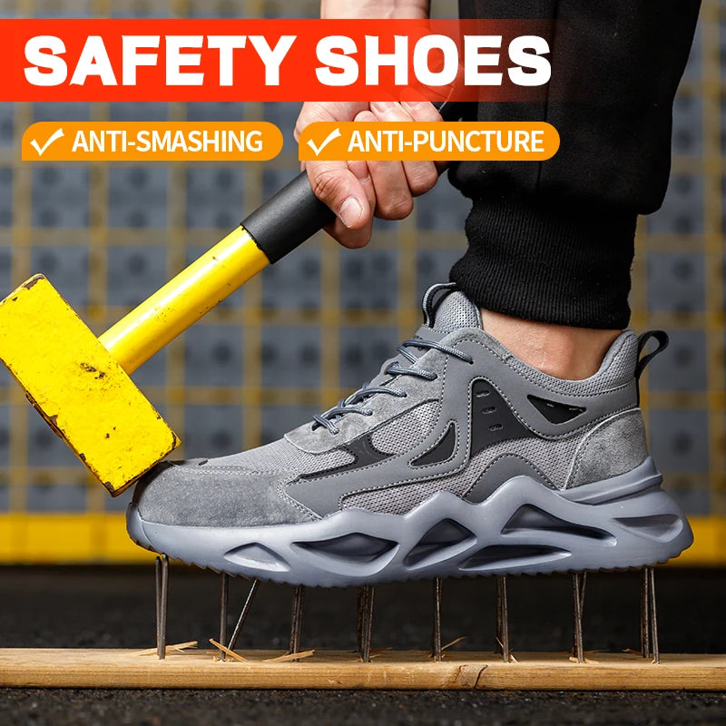 Men's Steel Toe Safety Shoes Anti-Smash Anti-Puncture Lightweight Breathable Industrial Work Shoes Lightweight Breathable Men's Safety Shoes Steel Toe Anti-Slip Sport-Style Industrial Work Shoes