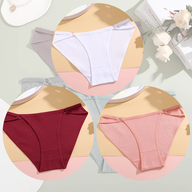 Women's Cotton Panties - 3PCS Breathable Cotton Briefs | Comfortable Striped Underwear