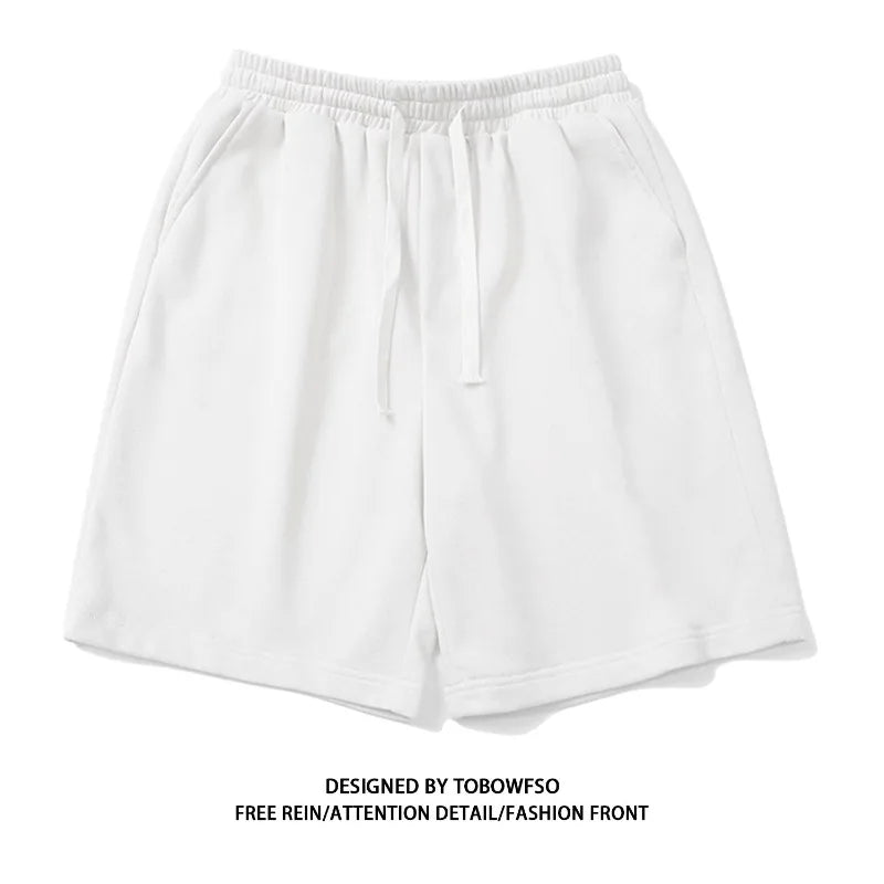 100% Cotton Simple High Street Shorts Men's and Women's Same Summer Loose Five-point Pants White Gray Sports Couple Pants