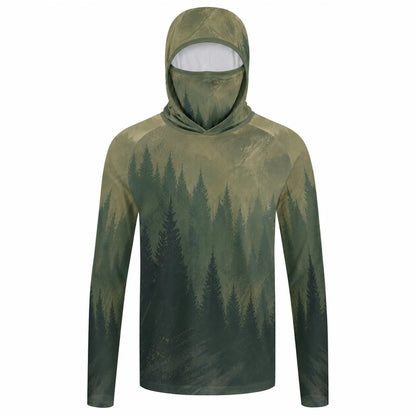 Men's Hooded Fishing Shirt with Face Mask UPF 50+ Sun Protection Long Sleeve Outdoor Performance Hoodie