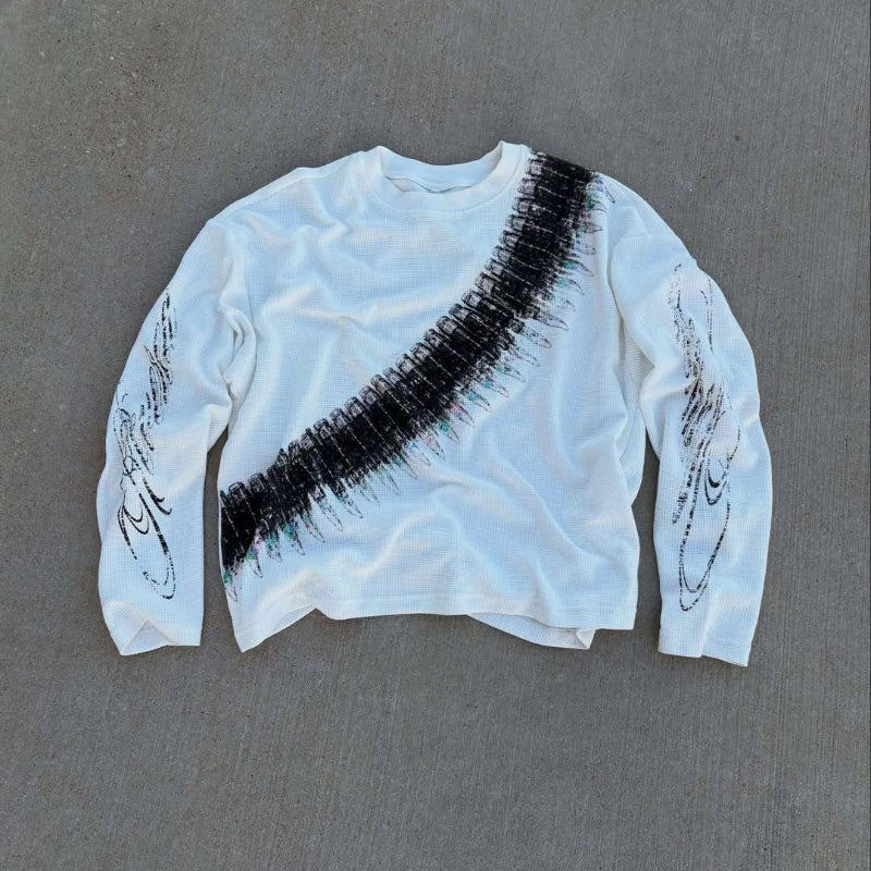 2025 New Y2K Bullet Letter Printed American Retro Long Sleeve T-shirt Street Style Casual Loose Men's and Women's Top
