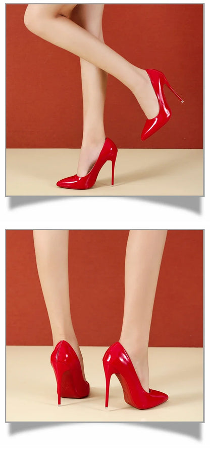 2024 Women Shoes Red High Heels Sexy Pointed Toe 12cm Pumps Wedding Dress Shoes Nude Black Color Red Rubber Bottom High Heels