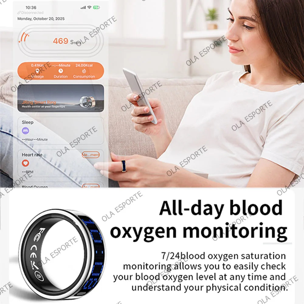 Smart Ring With Dynamic Display Screen 5 ATM Waterproof Blood Oxygen Heart Rate Sleep Monitor Sports Ring Men Women Fashion Ring