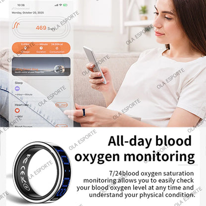 Smart Ring With Dynamic Display Screen 5 ATM Waterproof Blood Oxygen Heart Rate Sleep Monitor Sports Ring Men Women Fashion Ring