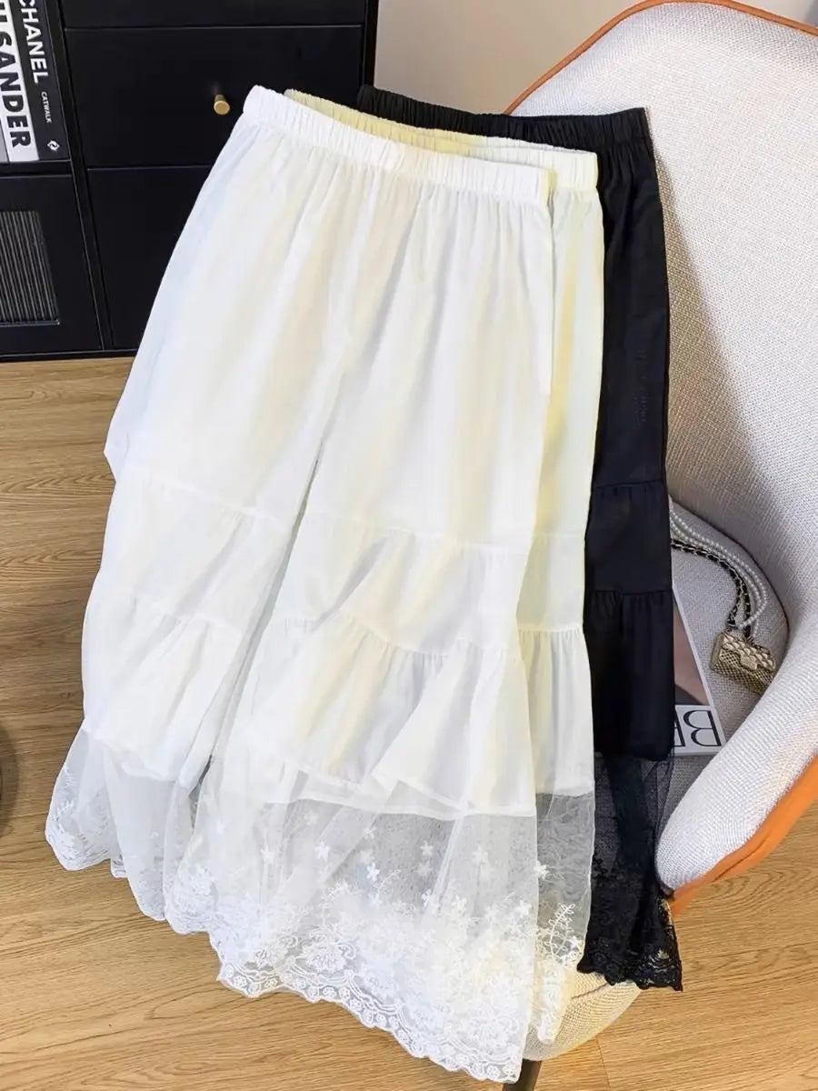 Japanese Lace Wide-Leg Pants Women's Summer Casual Loose Straight Inner Leggings Skirt Design Sense Niche Splicing
