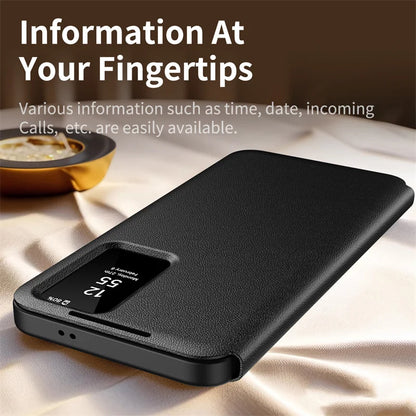 For Samsung Galaxy S25 S23 S24 S26 Ultra S25Plus Case Original PU Leather Card Pocke Flip Smart Display Transparent Window Cover