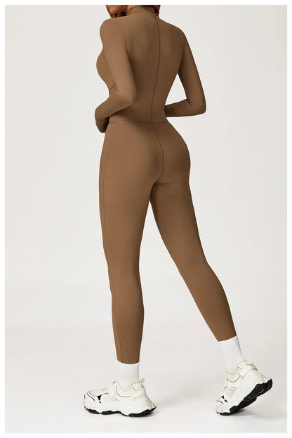 Velvet Yoga Jumpsuit – Women's Fitness Set | Long-Sleeved Push-Up Activewear