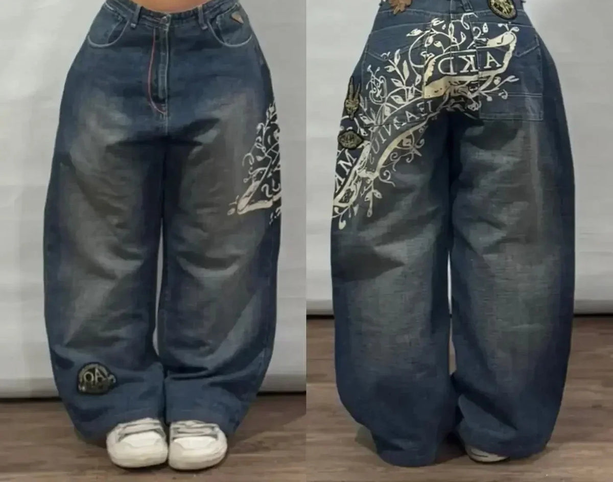 American Street Fashion Trend Big Pocket Loose Jeans Women Harajuku Y2K New Hip Hop Vintage Oversized Jeans Unisex Mopping Jeans