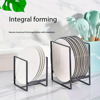 Metal Dish Rack - Space Saving Tiered Shelf Organizer with Pull Out Utensil Holder