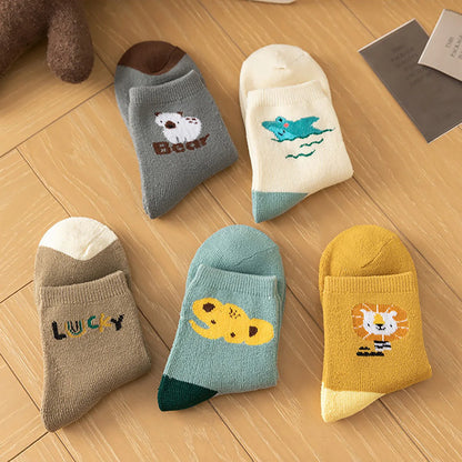 Thick Warm Floor Socks For Kids Plush Loop Mid Tube Socks Winter Boy Long Sock Children Thermal Footwear Cute Cartoon Baby Socks