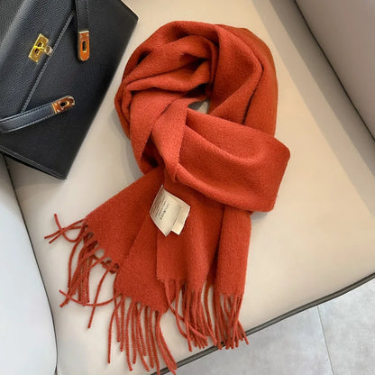 100 Wool Narrow Scarf - Solid Color Warm Winter Scarf for Men  Women