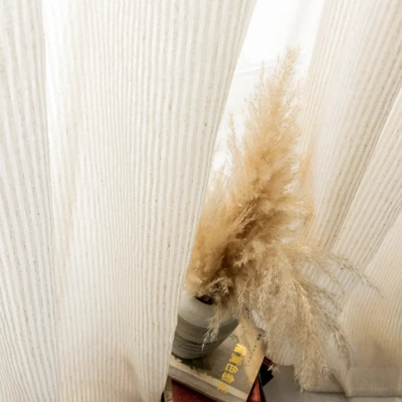 Beige Curtain Semi Light Blocking | Thin Soft Screens Pleated Window Curtain