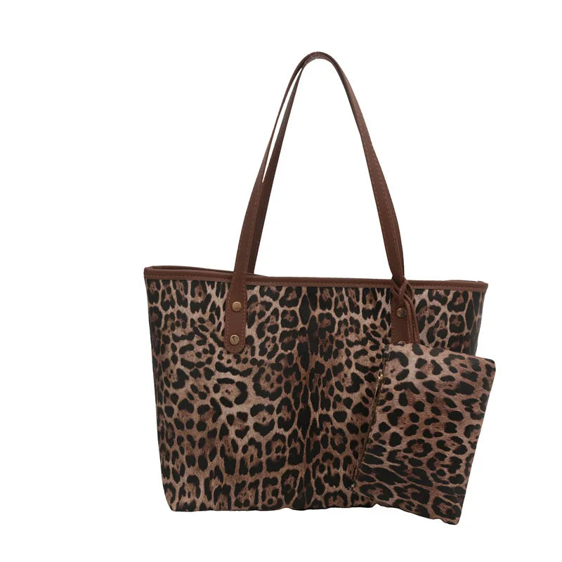 Leopard Print Tote Bag - Women's PU Leather Large Capacity Casual Travel Purse