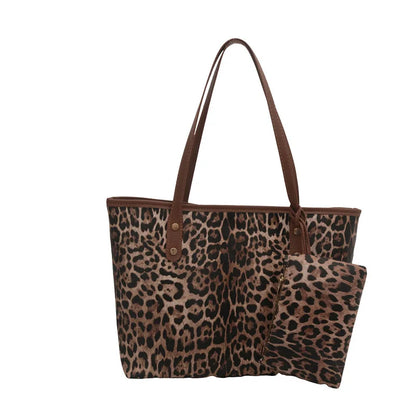 Leopard Print Tote Bag - Women's PU Leather Large Capacity Casual Travel Purse