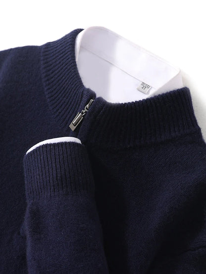 Men Mock Neck Zipper Sweaters 100% Merino Wool Pullover Casual Fashion Clothing Autumn Winter Thick Cashmere Knitwear Tops