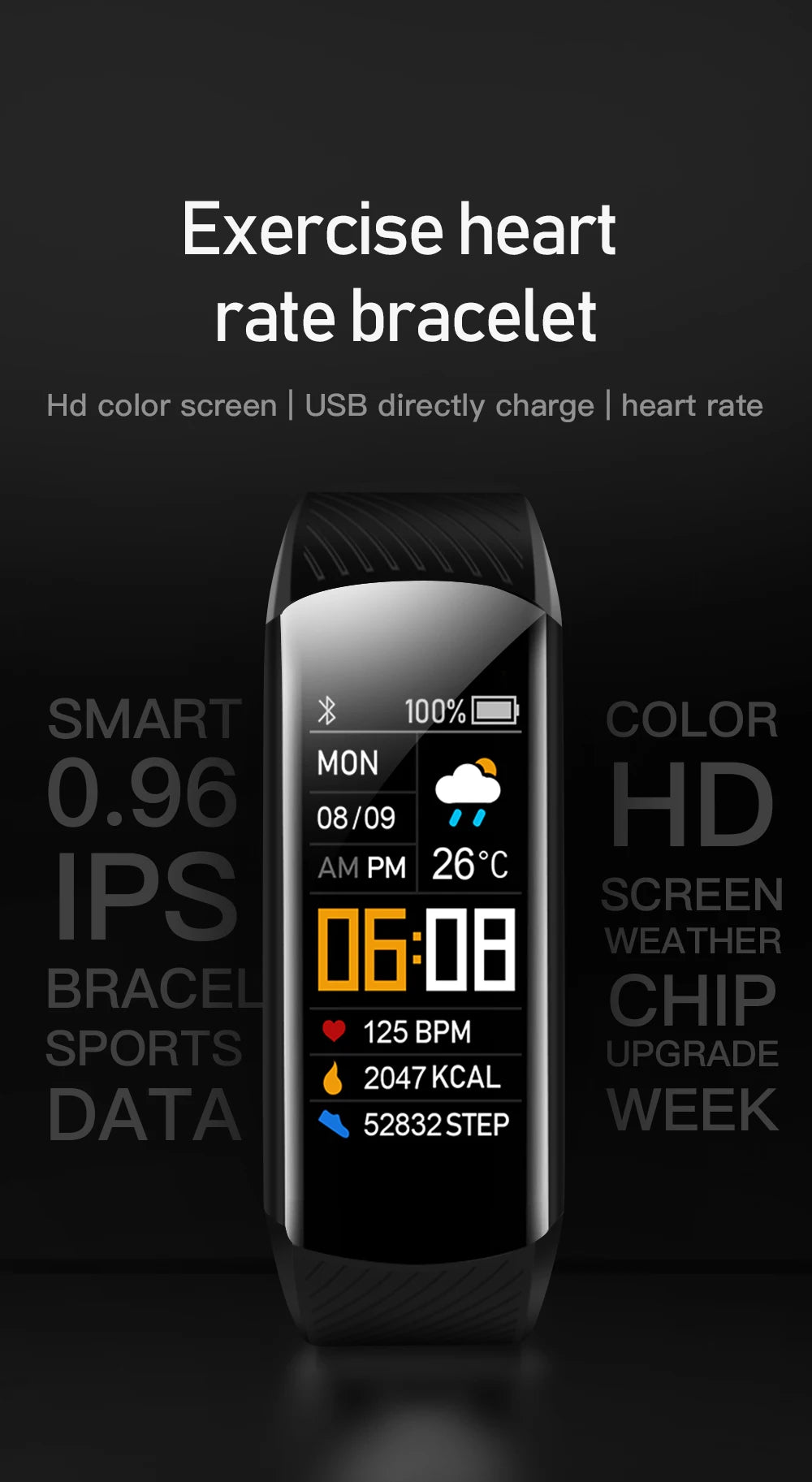 C5S Smart Bracelet IP67 Support Heart Rate Blood Pressure Blood Oxygen Measurement Call Reminder 3 Sports Modes For Men Women