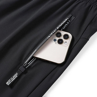 Men's Athletic Stretchy Ice Silk Quick Dry Pants Zipper Pockets Lightweight Sweatpants Outdoor Hiking Breathable Running Workout