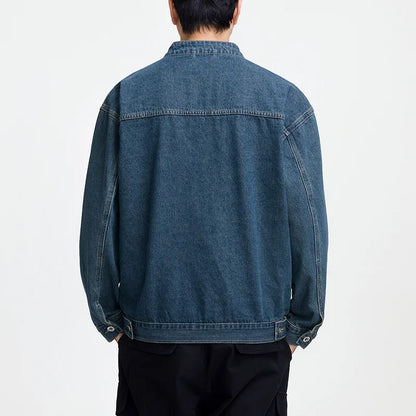 Men's Casual Non-Stretch Denim Jacket High Street Style Zipper Loose Workwear Jacket Plus Size Trendy Streetwear Top