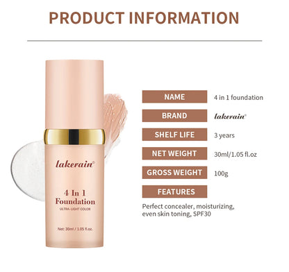 Color Changing Foundation 4 In 1 Moisturizer Longwearing Waterproof Concealer Even Skin Toning Sunscreen Spf 30 Whitening Makeup