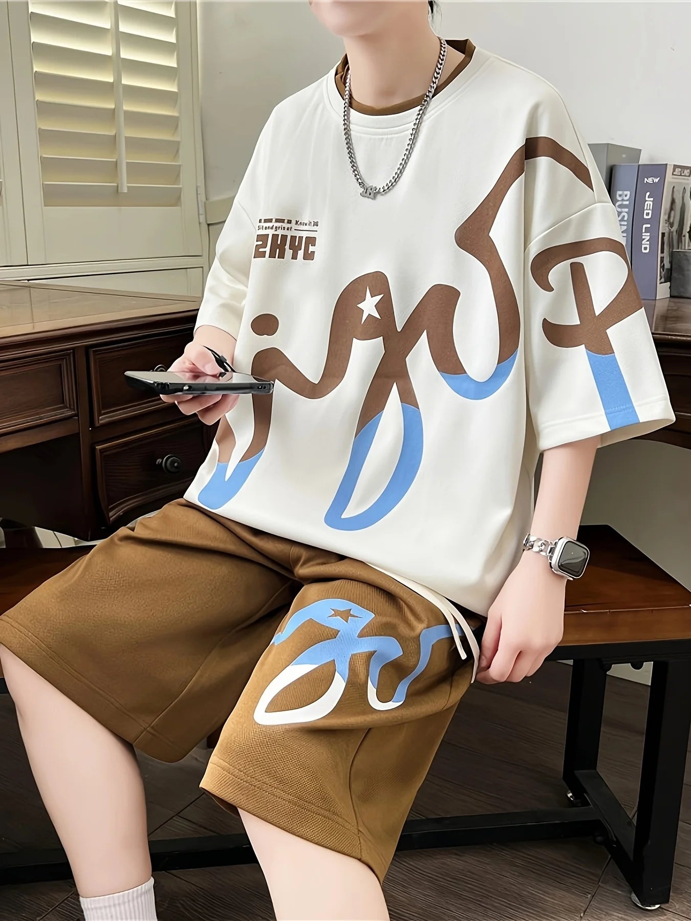 2025 Summer Men's Set, Korean fashion two-piece sportswear for men, trendy men's clothing, jogging set, T-shirt + shorts set, po