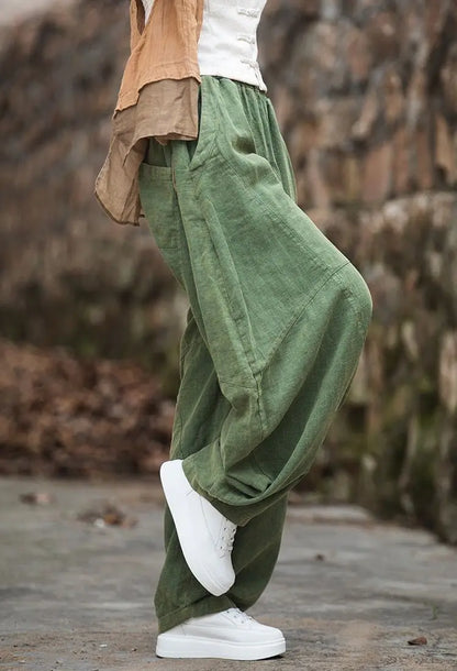 Elegant Women's Cotton Linen Baggy Cargo y2k Pants Vintage Elastic Waist Trousers Loose Casual Long Wide Leg Oversize Clothes
