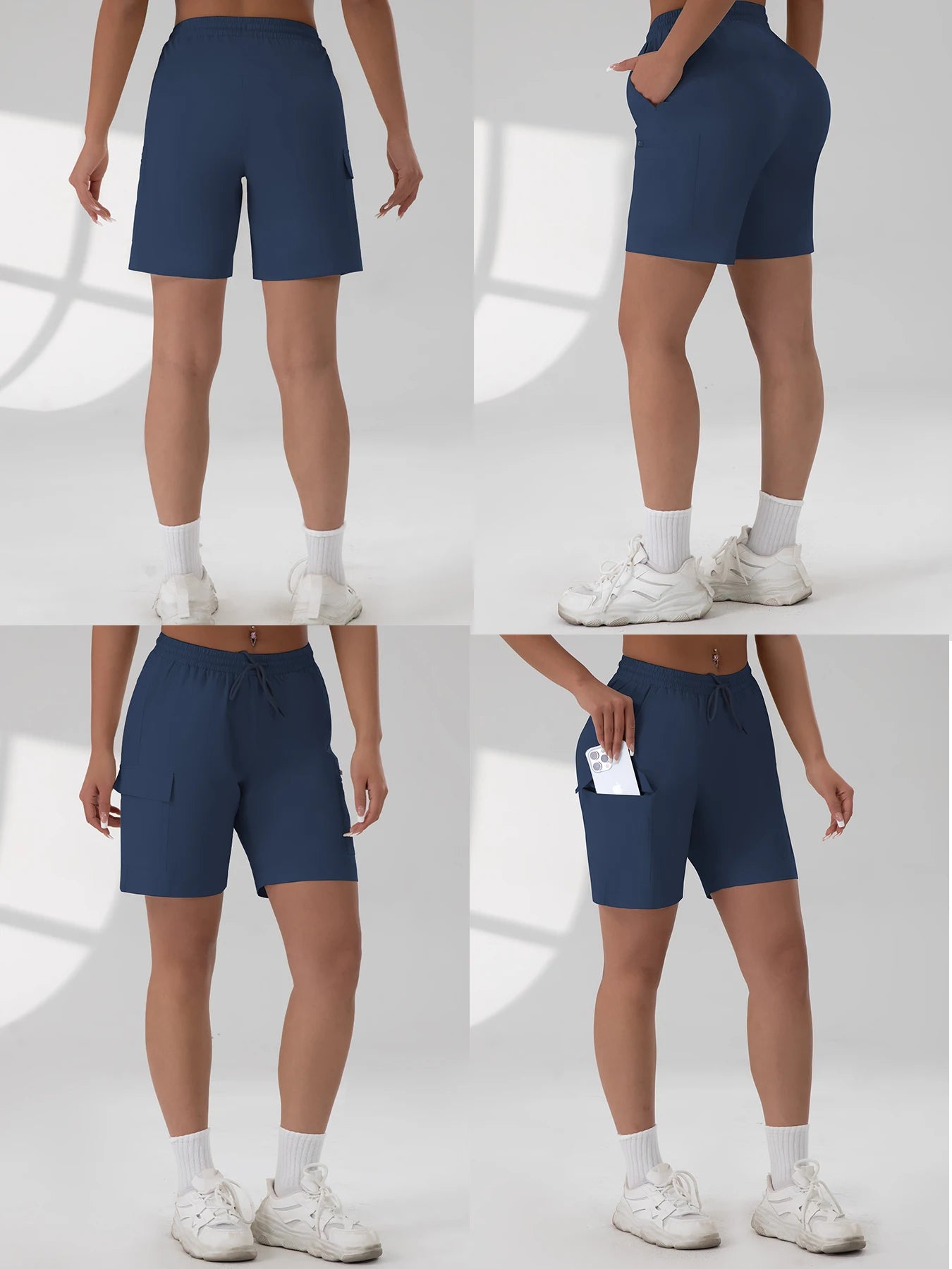 Loose Women Five-pointed Shorts with 4 Utility Pockets Summer Lightweight Quick-drying Cargo Shorts Outdoor Hiking Short