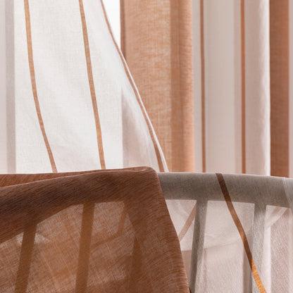 Striped Sheer Curtains | Soft Voile Fabric Semi Sheer Drapes - Eyelet Panels for Office & Home