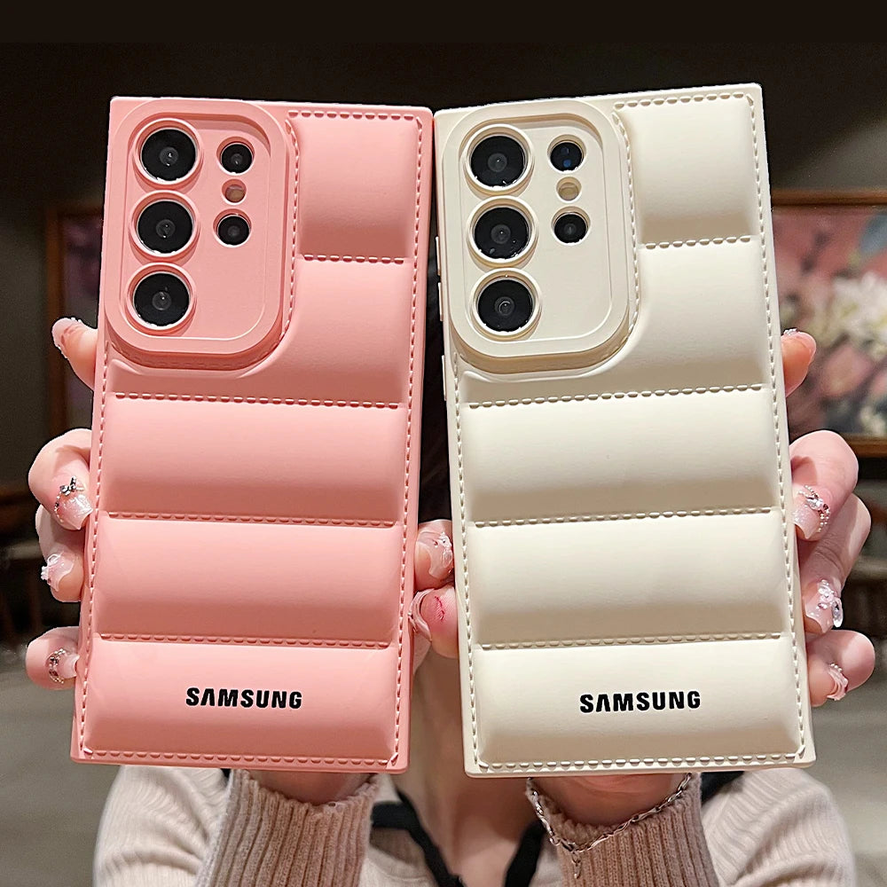 Official Liquid Silicone Soft Down Jacket Phone Case For Samsung S25 S24 S23 S26 Ultra S22 Plus S21 FE Note 20 Shockproof Cover