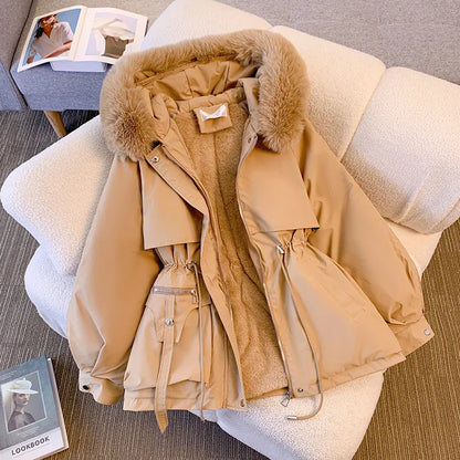 Women Winter Jacket - Fleece Lined Puffer Coat With Hooded Zipper Closure
