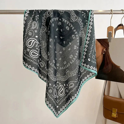 Pure Cotton Womens Printed Scarf - Fashionable Square Foulard for Neck and Hair