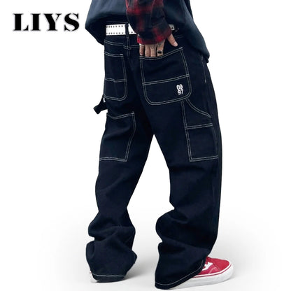 Liys Retro Black Fashion Work Jeans Men Casual Straight-Leg Classic Work Denim Trousers Korean Brand Pant Men's Summer Pants