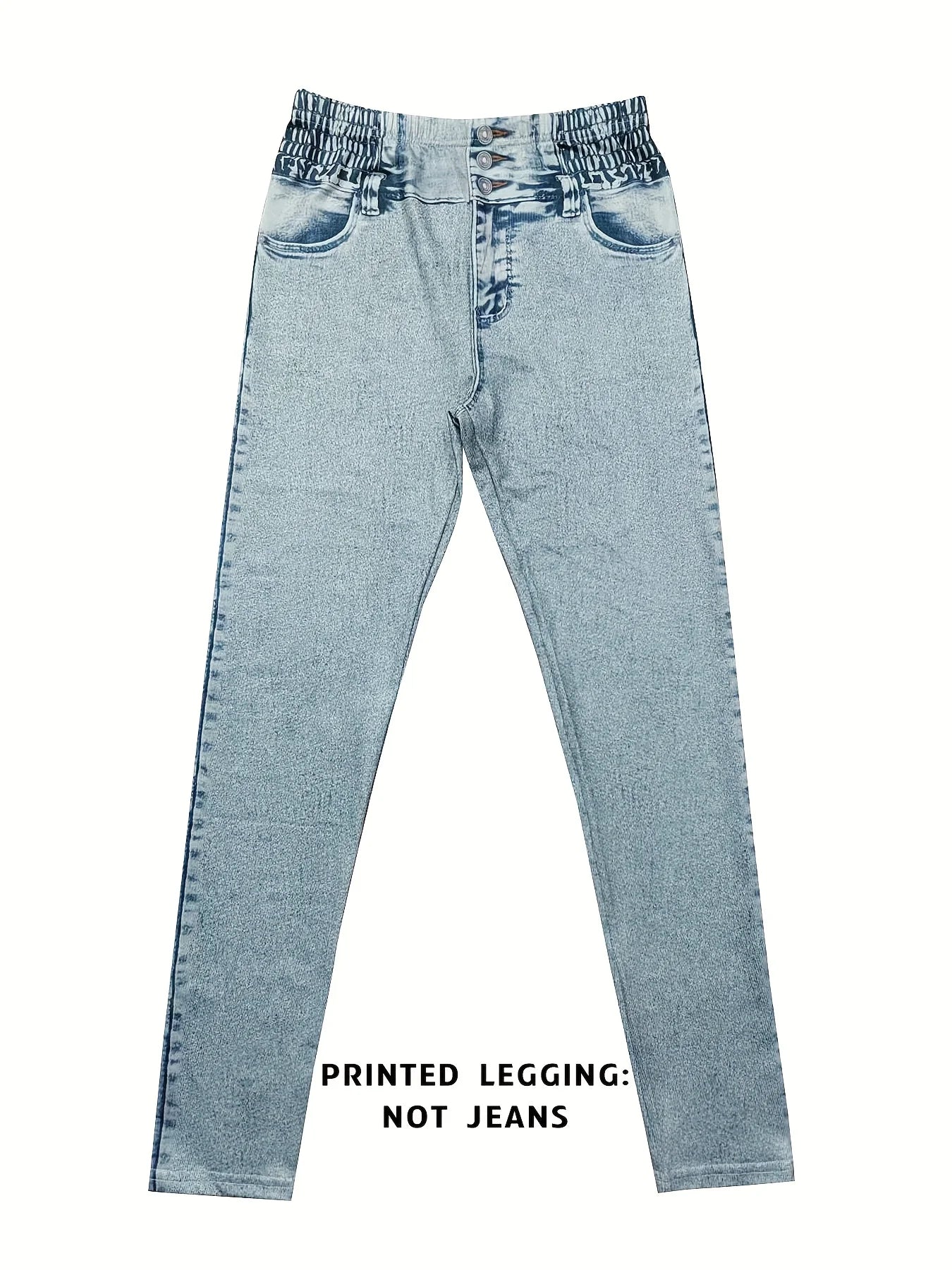 Women's Imitation Denim Printed Leggings, Non-Denim Fabric Casual Skinny Pants, Outdoor Sports Yoga Pants