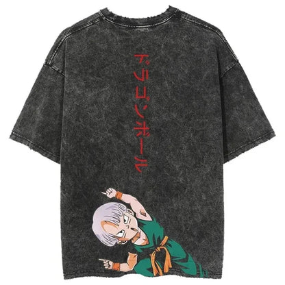 Men Streetwear Washed T Shirt Japanese Anime Dragon Ball Print T-Shirt Harajuku Cotton Casual Tshirt Summer Short Sleeve Tops