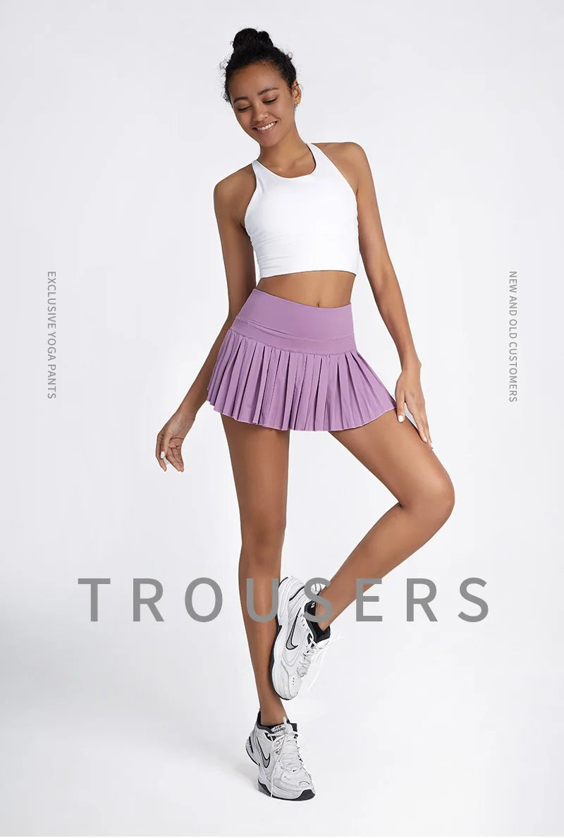 Cloud Hide Safe Tennis Skirts XS-XXL Gym Golf Running Pleated Pantskirt SEXY Women Sports Fitness Shorts Pocket High Waist Skort