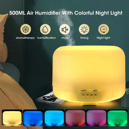 500ML Essential Oil Diffuser - Mini Aroma Humidifier with Colorful Night Lights