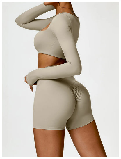 Women Yoga Suit - Quick Dry Gym Tracksuit With Long Sleeve Top & High Waist Leggings