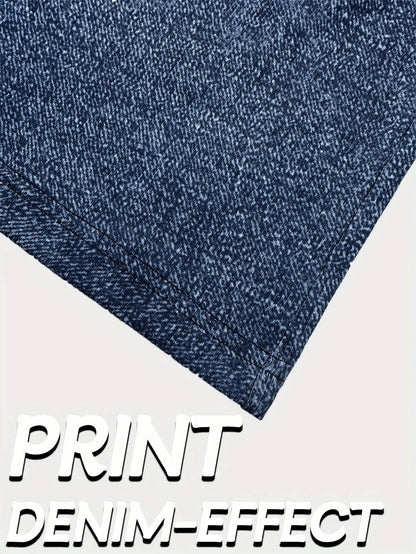 Plus Size Denim Print High-Stretch Flared Pants Loose Fit Comfortable Slimming Non-Jeans Fabric Women's Casual Trousers