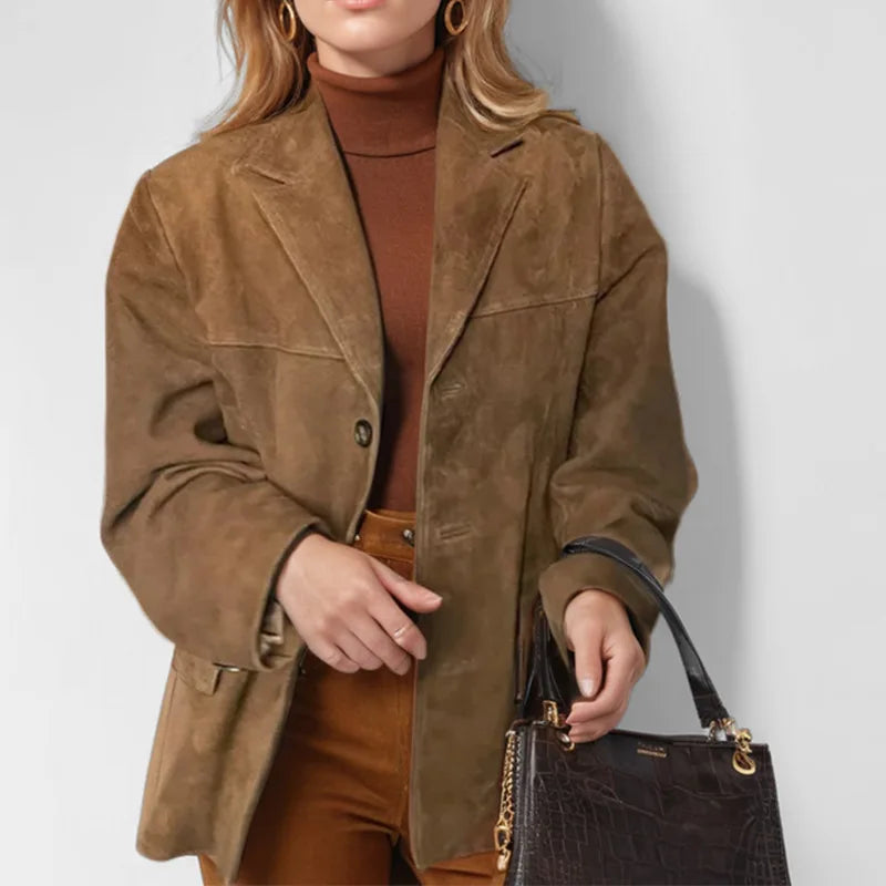 Women Autumn Jacket - Casual Single Breasted Lapel Collar Coat With Button Decoration
