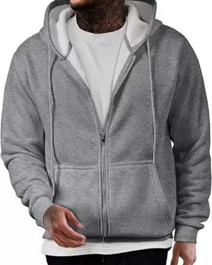 Men's Long Sleeve Zipper Hoodie Autumn Winter Fashion Casual Loose Fit Sweatshirt Sportswear Male Outfit