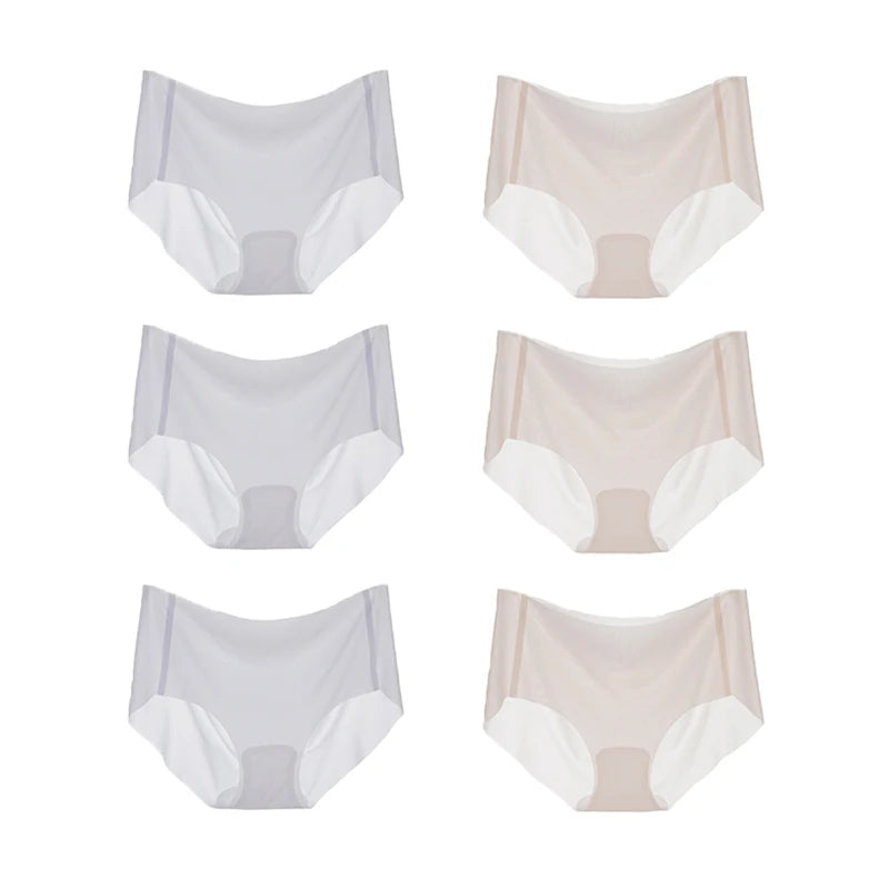 6PCS Summer Ice Silk Seamless Underwear Ladies Summer Ultra-thin Sense Quick-drying Pants Briefs Panties M-XL